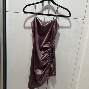 Purple Asymmetrical Ruched Silk Slip Dress